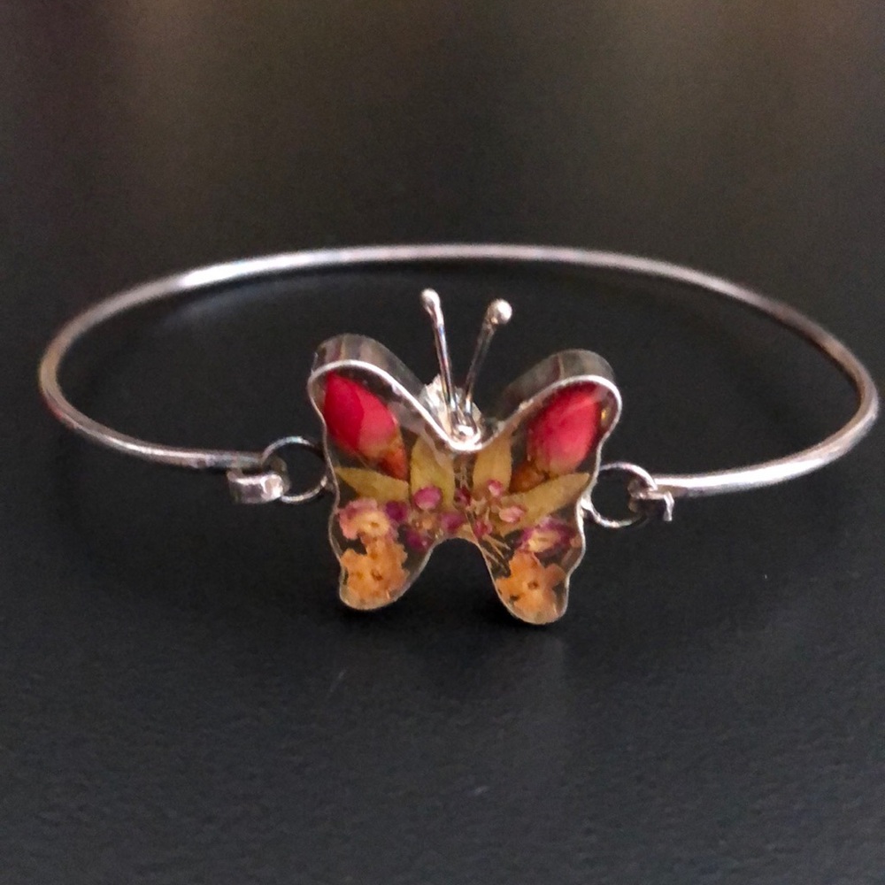 Vintage Sterling Butterfly Hinged Bangle Bracelet